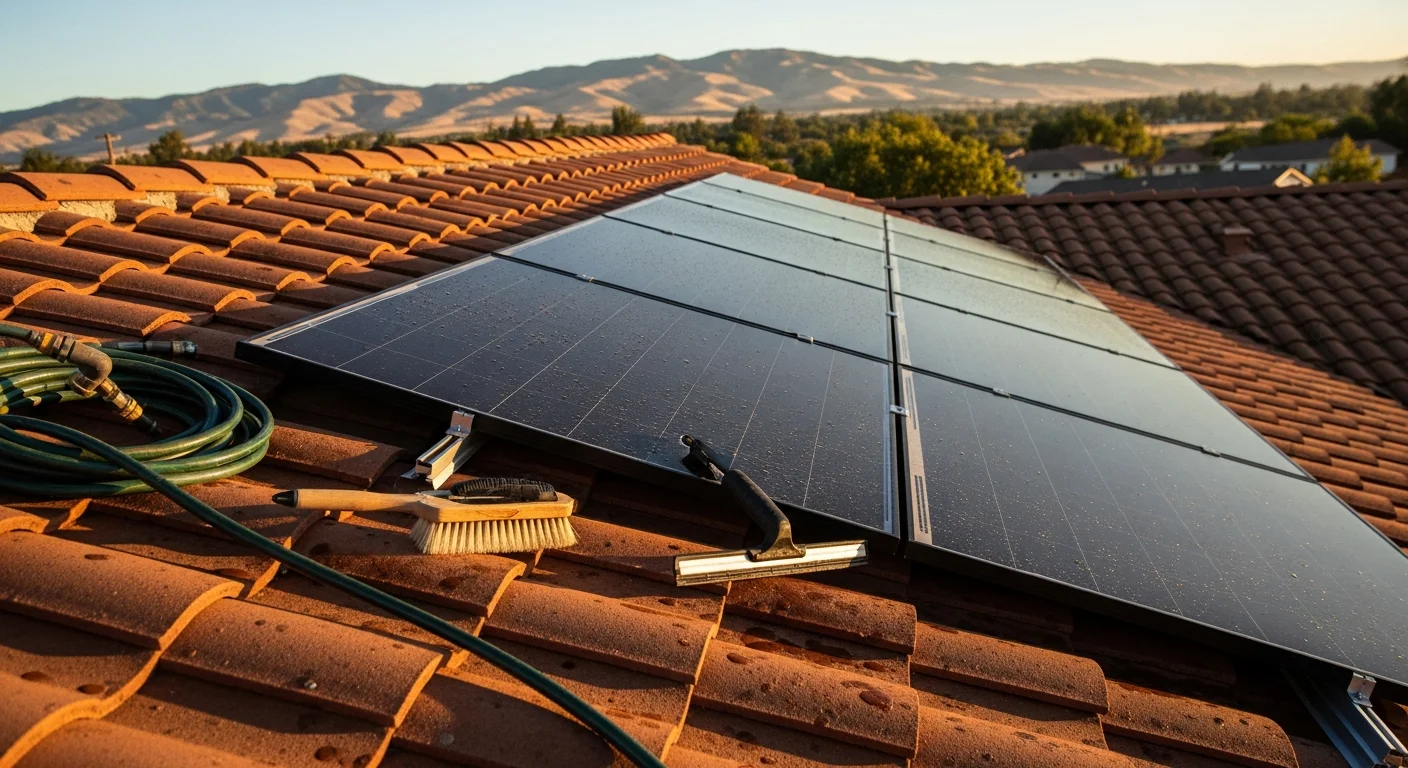 Professional technician cleaning residential solar panels